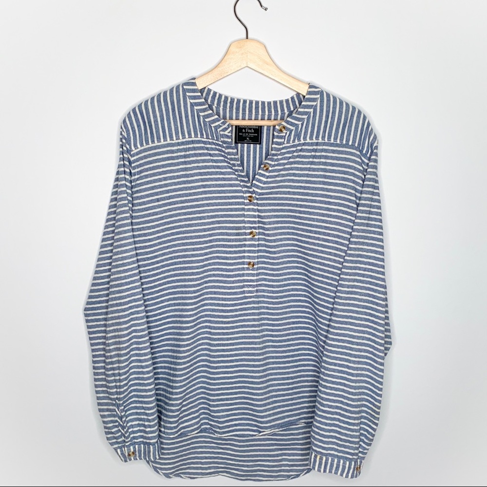 ABERCROMBIE | Striped 3/4 Button Down Blouse